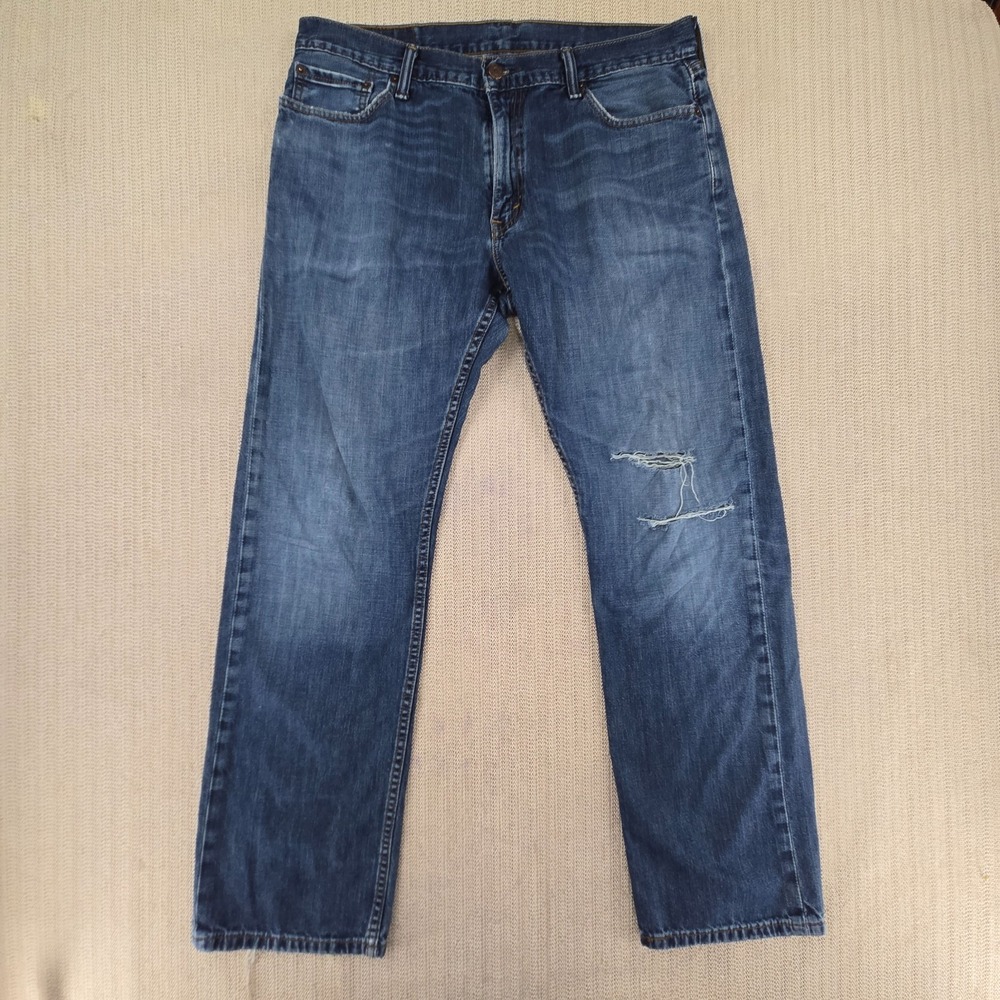 Levis 514 Jeans Mens 36x32 Blue Medium Wash Distressed Straight Leg Denim Pants